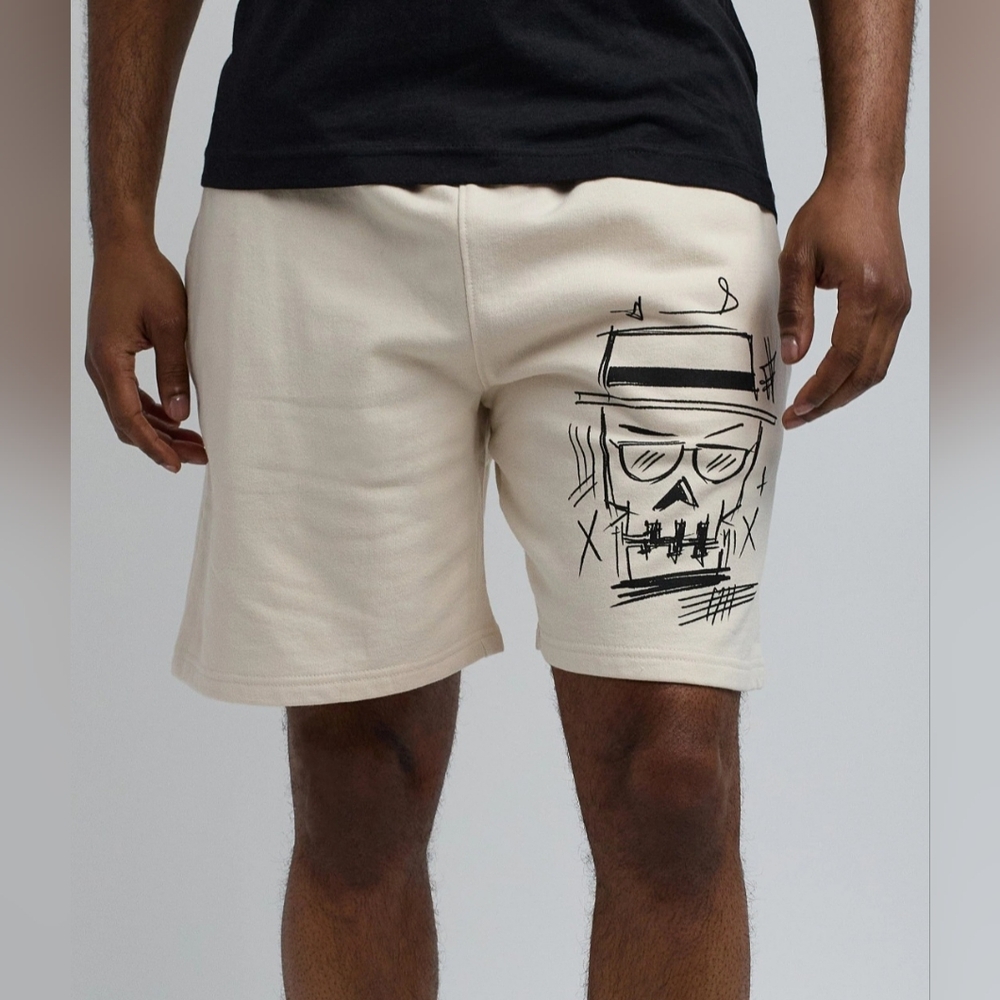 Reason Brand Walter Khaki Cream Graphic and Quote Shorts Size Medium NWT A-2924